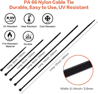 Serre-câble autobloquant OEM de haute qualité 5*120mm 150mm 180mm 200mm 300mm 400mm 500mm 600mm Nylon 66 Attaches de câble UV résistantes à la chaleur