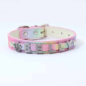 Collares de cuero con letras personalizadas para perros, <span class=keywords><strong>Collar</strong></span> de cuero de Color degradado de diseñador para mascotas, collares ajustables de cuero PU suave para cachorros - Product Image 1