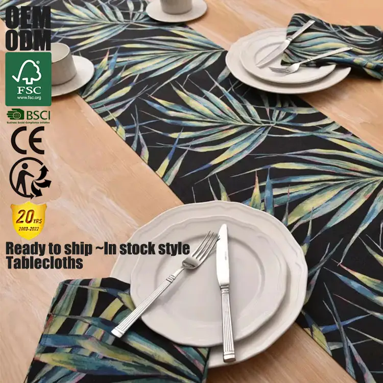 Wholesale Cotton Linen Waterproof Tablecloth Home Decoration Green Leaves Flowers Printed vinyl tablecloth Table Cloth