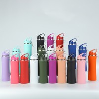 Botella de Agua Personalizada de 20/24 oz, Doble Pared Aislada, Acero Inoxidable 304, Portátil, con Forma de Cintura, con Asa y Pajita, para Deportes al Aire Libre