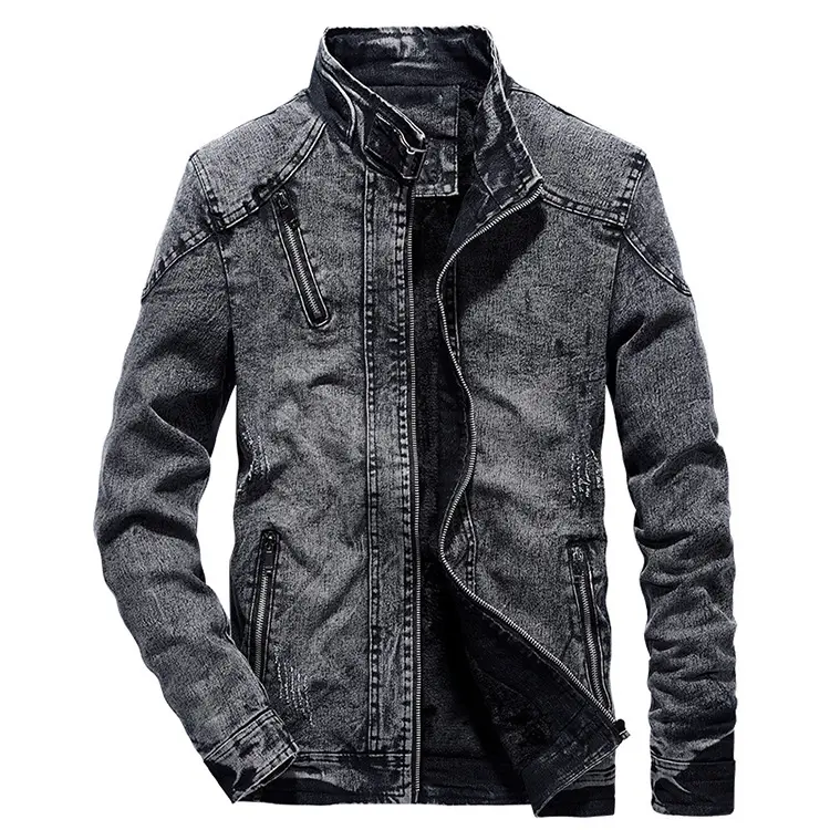 Autumn New Fashion Men's Washed Slim Denim Jacket Zipper Vintage Casual Jean Jacket