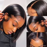 Perruques Bob en cheveux humains bruts à cuticules alignées, cheveux péruviens, double trame frontale, sans colle, ultra-lisses, longs, en dentelle, cheveux brésiliens