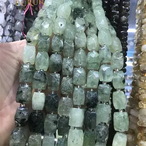 prehnite Faceted Rectangle Cylinder Drum Barrel 12x16mm Gemstone Loose Beads for Jewelry Making