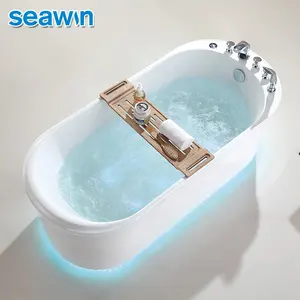 SeaWin Modern Led Light Bubble Bath Acrylic Freestanding Whirlpool Bathtub With Faucet