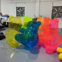 Décoration de fête portable Ours en peluche gonflable PVC Transparent Rose Néon Ours gonflable géant PVC