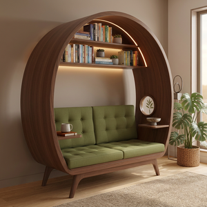 <b>Modern</b> Solid Wood Soft <b>Bed</b> Reading Pod <b>Sofa</b> <b>Bed</b> with Shelf Wall Nook Lounge Chair Minimalist for Home Office Hotel - Product Image 2