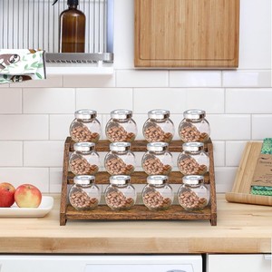Wooden <b>Desktop</b> <b>Shelf</b> Multi Tiered Condiment Rack For Food Storage 3 Tier Rectangle Standing Type - Product Image 1