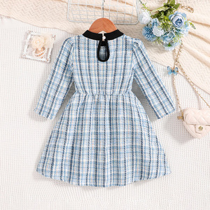 2023 Herbst Kinder Plaid lang ärmel ige Prinzessin Kleid Mode Mädchen blau Streifen Kleid
