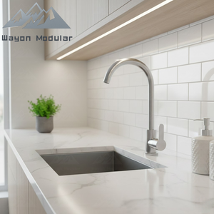 Évier <span class=keywords><strong>de</strong></span> <span class=keywords><strong>cuisine</strong></span> moderne en granit blanc Wayon <span class=keywords><strong>avec</strong></span> robinet à bec haut en nickel brossé - Product Image 1