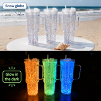 Mossion 2026 Gobelet Globe de Neige 40oz Luminescent dans le Noir avec Poignée, Tasse à Double Paroi avec Trou Pré-percé et Bouchon