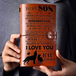 Carnet en cuir A5 miniature unique « Mon Fils » avec couverture gravée et pages personnalisables, 120 feuilles pour souvenirs familiaux et écriture - Product Image 2