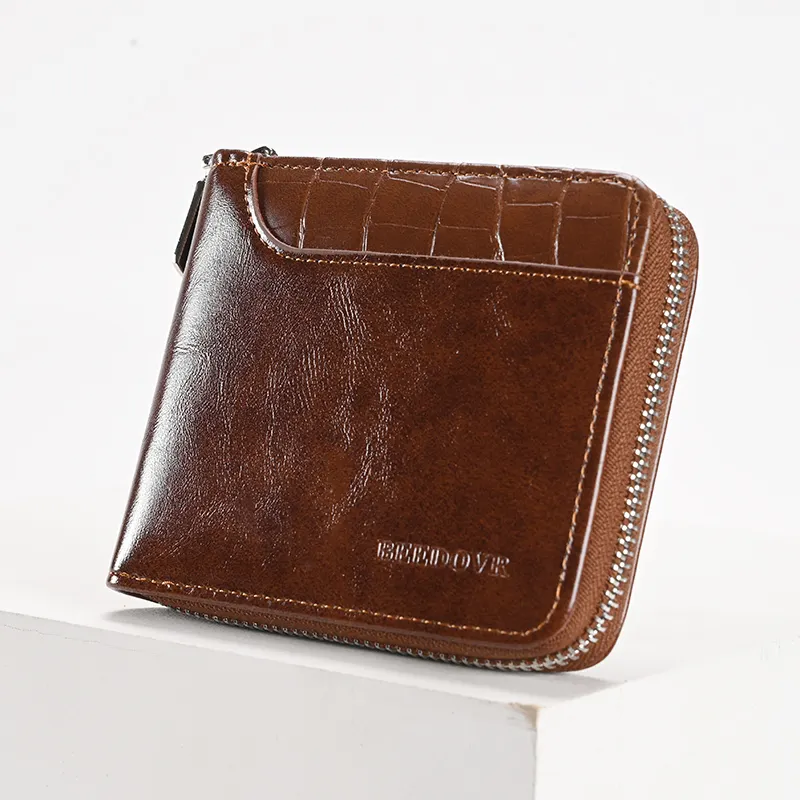 Dompet tempat kartu pendek Retro keluaran terbaru dompet koin kapasitas besar dompet uang kulit Pu untuk pria dompet pendek