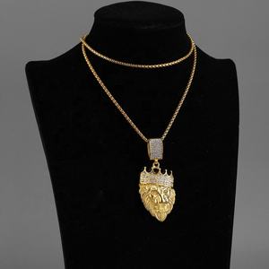 Collier Tête de Lion en Acier Inoxydable, Pendentifs Bijoux Animaux avec Couronne en Cristal, Couleur Or, Fabrication sur Mesure Bienvenue - Product Image 4