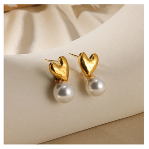 Pendientes de tuerca de circón con perlas chapadas en oro PVD Retro Vintage, diseño de estilo oceánico, pendientes en espiral de acero inoxidable antideslustre - Product Image 6