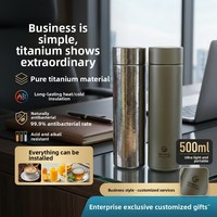 Botol Vakum Titanium Dinding Ganda Kelas Bisnis Premium dengan Kompartemen Infuser Teh, Sisi Lurus, Ringan, Portabel 6-12