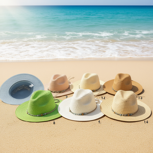 Cappello di Paglia Decorato con Catena a Forma di Occhio, Finto Rafia, per l'Estate e la Spiaggia - Product Image 2