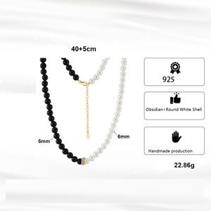 Boho Obsidian14k Gold Half Shell Bead Half Obsidian Bead Collar Cadena de clavícula Mujeres - Product Image 6