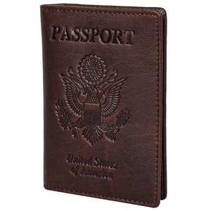 Porte-passeport en cuir véritable avec fermeture ouverte et blocage RFID, avec organisateur de cartes et design sécurisé. - Product Image 1