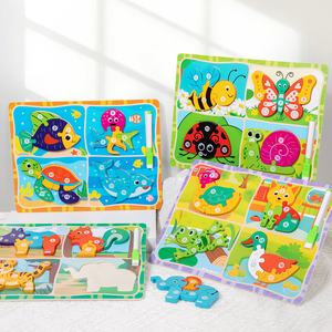 Tavola <span class=keywords><strong>da</strong></span> Disegno in Legno 4-in-1, Giocattolo Educativo Multifunzionale a Doppia Faccia con Animali Cartoon per Bambini - Product Image 3