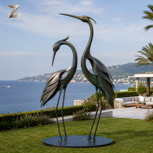 Statues de cigognes en bronze grandeur nature, sculptures d'oiseaux en métal pour l'extérieur, paire pour villa, jardin, étang, hôtel, complexe hôtelier et projets paysagers - Product Image 4