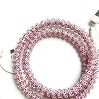Câble de charge USB-C 4-en-1 rose à carreaux avec perles, chargeur de téléphone, accessoires électroniques