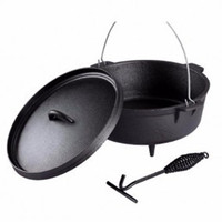 Marmite en fonte pré-assaisonnée 8,5 QT écologique avec couvercle, compatible gaz et induction, pour camping et cuisine extérieure