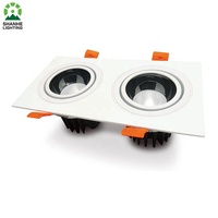 Noir Blanc Double Tête Rectangulaire Spot LED COB 7W * 2 Plafond Réglable Carré Encastré Downlight Grille Lumière