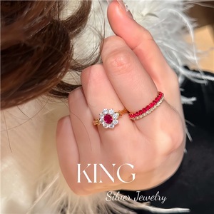 Bague en argent King Silver Jewelry S925, argent sterling plaqué or, pierres rouges et blanches, bague fine pour femme, à porter au quotidien - Product Image 5
