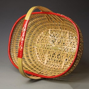 Handmade <b>Bamboo</b> <b>Basket</b> Round Red Trim Kitchen Storage Woven <b>Basket</b> - Product Image 1