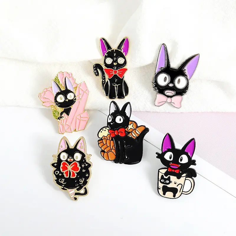 Magic Cat Brooch Badge Black Metal Clothing Bag Accessory Enamel Brooch Pin For Fashion Friend Gift Jewelry Custom