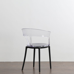 Chaise de restaurant moderne minimaliste entièrement en plastique, couleur ambre transparente, gris fumé, légère, chaise de salle à manger - Product Image 3