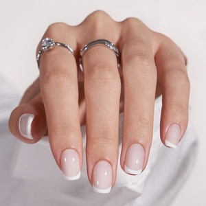 Ongles carrés courts faits à la main de luxe à presser, vente en gros, faux ongles artificiels, design French manucure blanche, ongles à presser en gel souple - Product Image 1