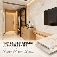Revêtement mural en feuille de marbre UV en cristal de carbone de 8 mm, recyclable, moderne, imperméable, ignifuge, pour la décoration de la maison et des hôtels