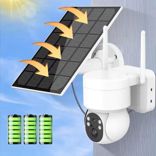 Outdoor 4MP 1080P Wireless IP65 Waterproof Solar Power Alert PTZ Camera Two Way Audio Color Vision Solar Security Camera