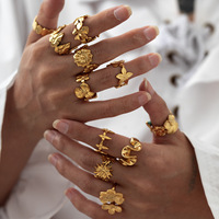 Vente en gros d'anneaux en acier inoxydable plaqués or 18 carats, style rétro, anneaux géométriques ouverts pour femmes, bijoux de mariage