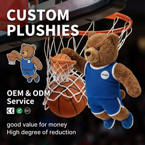Ours en peluche de basketball OEM personnalisé, bleu et marron, avec logo d'équipe, pour le dunking, vente en gros - Product Image 1