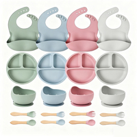Custom 100% BPA-Free Silicone Suction Bowls Plates Bib Cutlery Spoon Set Kids Baby Feeding Set
