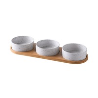 Bol surélevé en bois de bambou pour chien et chat, en céramique marbrée écologique, pour nourriture et eau, vente en gros