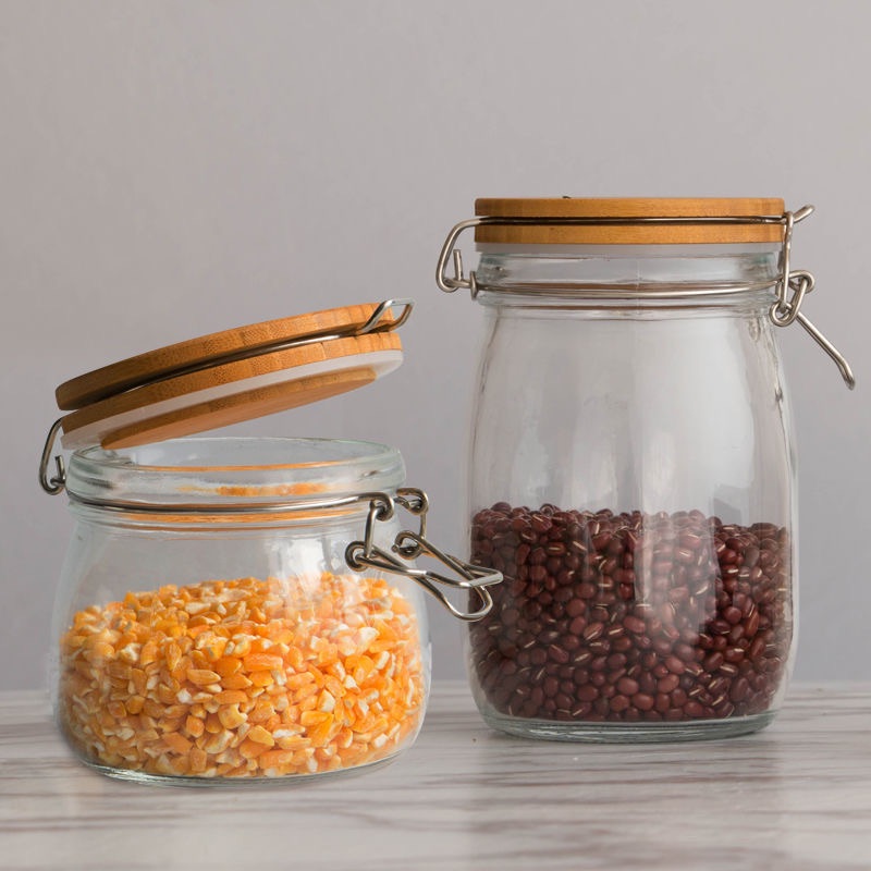 500~3000ml Bamboo lid seal cans jar glass lemon honey jam bottle food storage jar