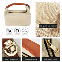 Petite pochette de maquillage d'été en Jute pour femmes, sac de maquillage en chanvre uni avec poignée en cuir