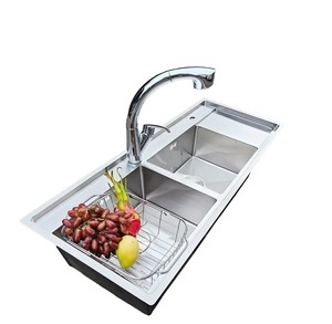Fregadero comercial de acero inoxidable hecho a mano con dos orificios y doble cubeta, para empotrar bajo encimera, con escurridor, para cocinas de restaurantes, Vietnam - Product Image 5