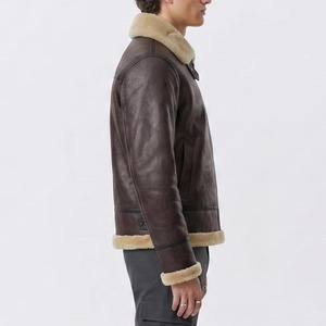 Brown <b>Sheepskin</b> Tanned Genuine Leather <b>Men's</b> Aviator Bomber <b>Jacket</b> Waterproof Zipper Closure Streetwear Sherpa Lined Winter - Product Image 2