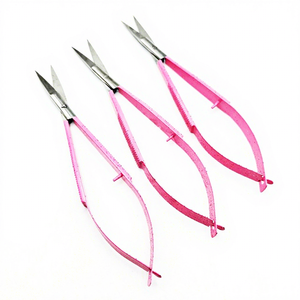 Ciseaux à cuticules pour manucure, en acier inoxydable, à lame courbée, rose pailleté, pour droitiers, durables, pour la coupe des ongles et des cils - Product Image 1