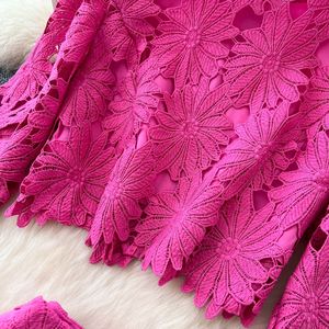 Women's Summer Short Flared Sleeve Shirt High Waist Half-body Skirt Premium Hollow <b>Crochet</b> Lace 2 Piece <b>Set</b> Fashion - Product Image 6