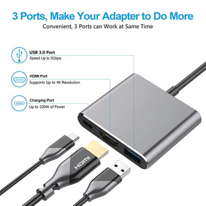 USB-C để HDTV Multiport Adapter, kỹ thuật số AV Adapter PD 100W, Type-C HUB <span class=keywords><strong>Thunderbolt</strong></span> 3 để HDMI 4K đầu ra <span class=keywords><strong>USB3.0</strong></span> Cáp chuyển đổi - Product Image 3