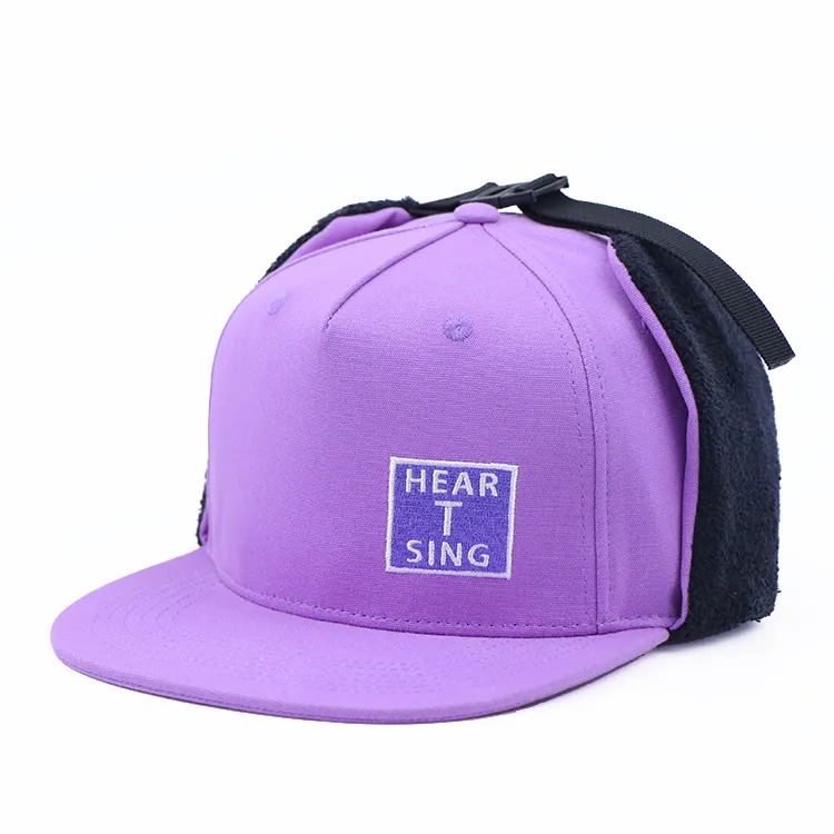 Hengxing mùa đông thêu logo 5 bảng điều chỉnh tùy chỉnh tai Flap Snapback Mũ mũ chất lượng cao Mũ mùa đông với bảo vệ tai