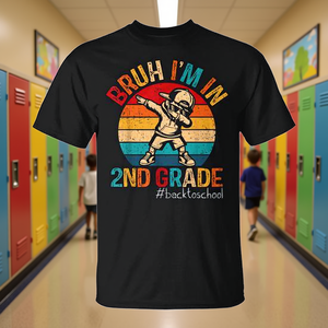 Bruh I'm In 2Nd Grade Dabbing Boy T-shirt a maniche corte girocollo unisex per bambini, ritorno a scuola, primo giorno di scuola - Product Image 2
