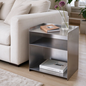 Table d'appoint moderne en acier inoxydable de style industriel, table d'appoint en métal en forme de cube avec rangement pour le salon - Product Image 6