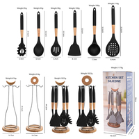 Peralatan Dapur Anti Lengket Tahan Panas 7 Pcs Set Peralatan Masak Silikon dengan Rak Penyimpanan untuk Set Spatula Memasak