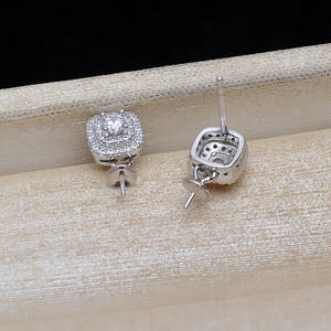 Boucles d'oreilles carrées en argent S925 avec incrustation de perles de 9 à 13 mm JG5230, accessoires de bijoux en cristal DIY avec support vide - Product Image 4